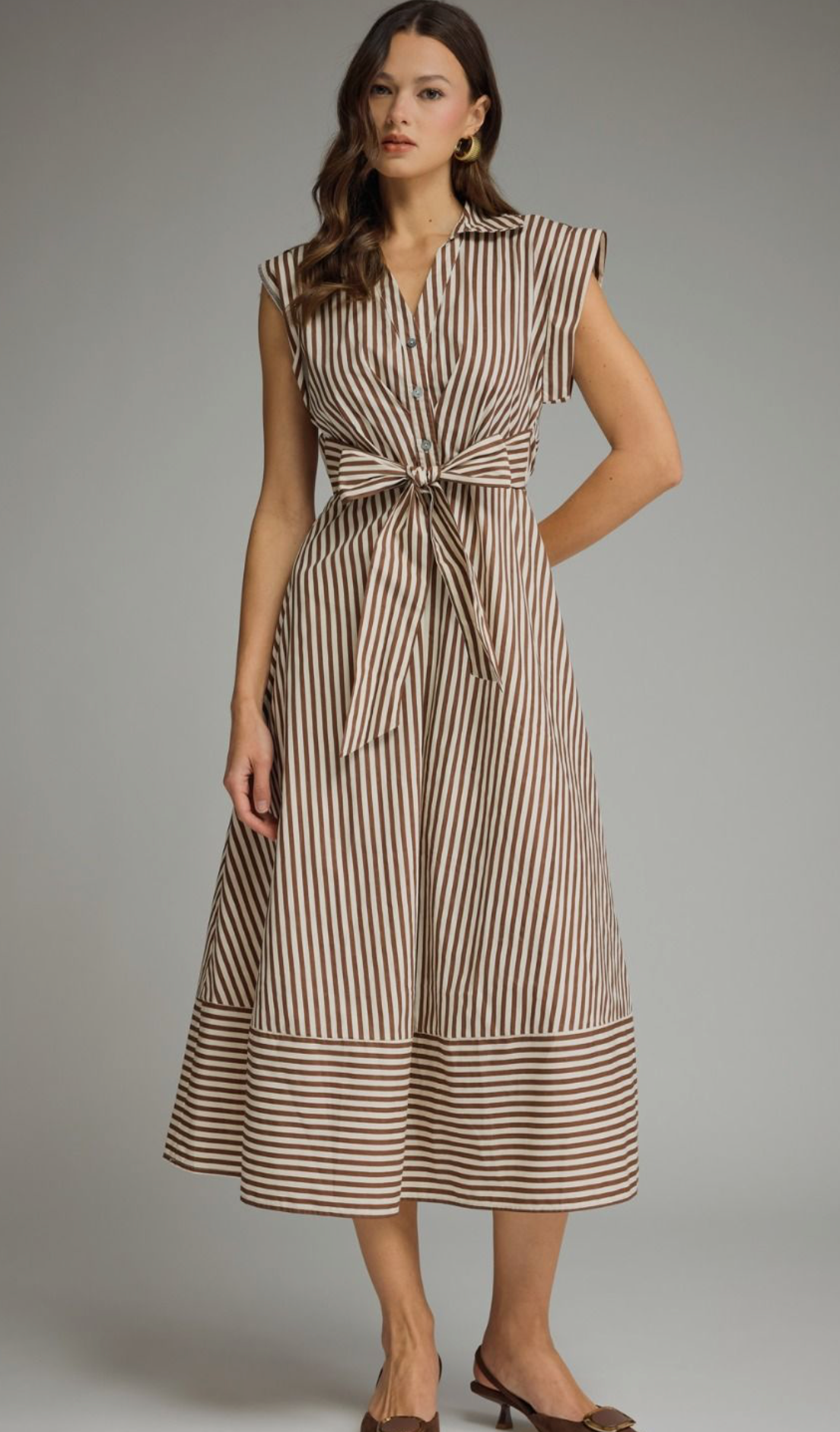 entro brown dress : Striped Cap Sleeve Midi Size:4XL / 18